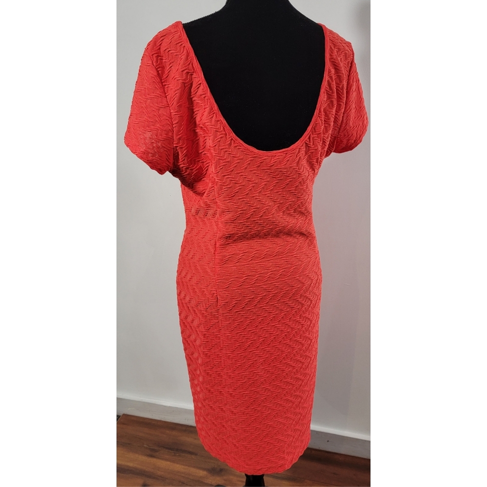 Sharagono Low Back Short Sleeve Orange Basket Weave Sheath Bodycon Dress Sz 16